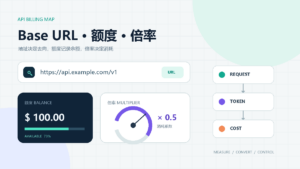 AI API Base URL 额度和倍率概念图