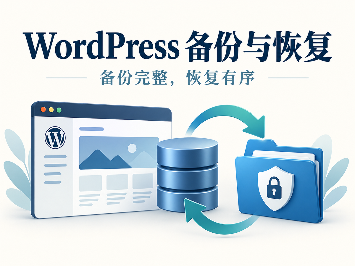 WordPress 备份与恢复教程:网站出问题后怎么还原:操作思路示意封面